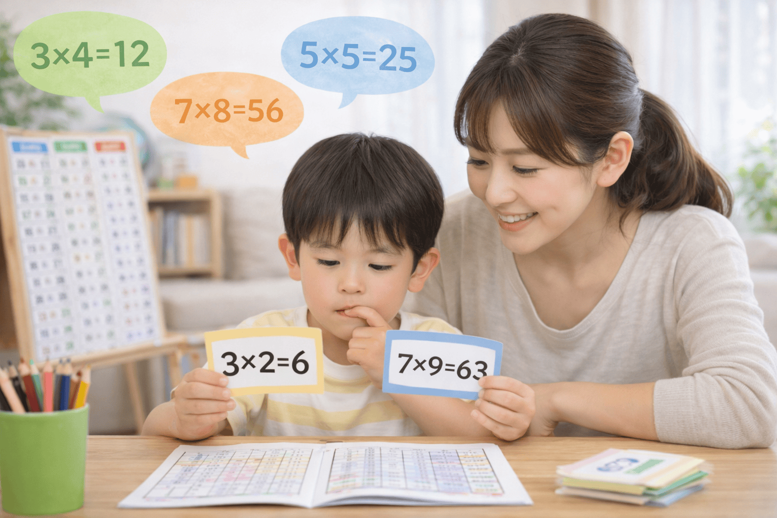 算数の文章題を家庭で練習している様子